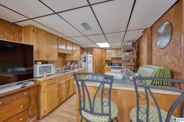 179 Idlewood Cir, Alexandria, AL 36250 - kitchen featuring white appliances, a drop ceiling, a sink, light wood-style flooring, and light countertops