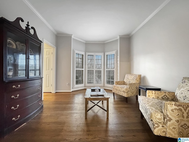1851 Russet Woods Ln, Hoover, AL 35244 - sitting room with dark wood finished floors, crown molding, and baseboards