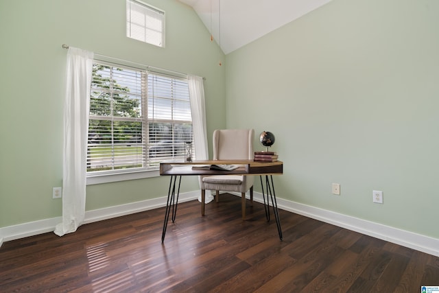 142 Falling Waters Ln, Maylene, AL 35114 - office space featuring wood finished floors, baseboards, and high vaulted ceiling