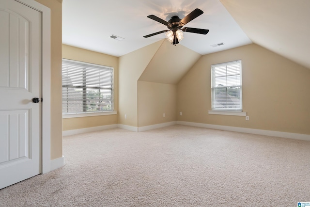 142 Falling Waters Ln, Maylene, AL 35114 - bonus room featuring carpet, plenty of natural light, ceiling fan, lofted ceiling, and baseboards