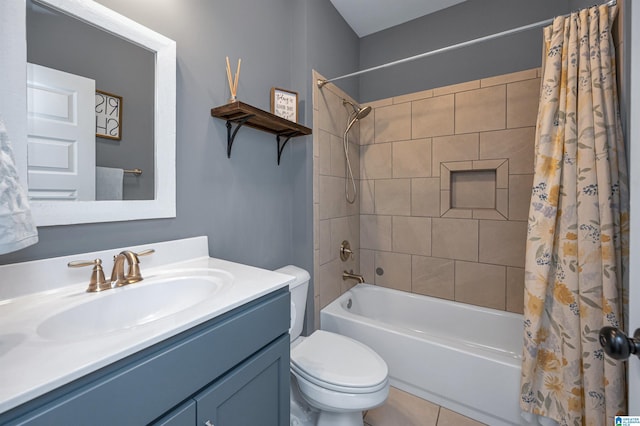 3951 Crest Lndg, Irondale, AL 35210 - bathroom with shower / bath combination with curtain, toilet, vanity, and tile patterned flooring