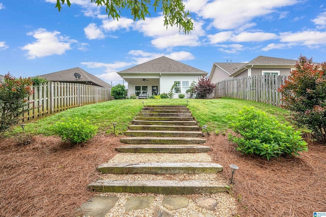 3951 Crest Lndg, Irondale, AL 35210 - rear view of house with a ceiling fan and stairs