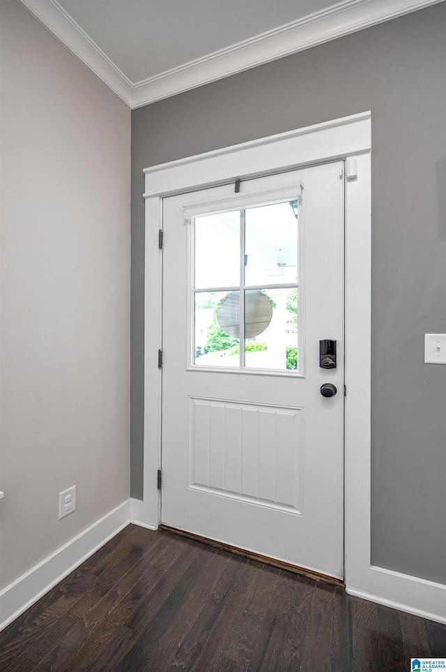 3951 Crest Lndg, Irondale, AL 35210 - doorway featuring crown molding, dark wood-style flooring, and baseboards