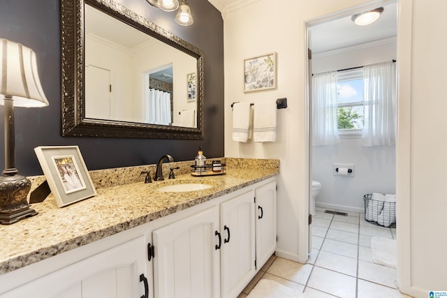 14 Shades Crest Rd, Hoover, AL 35226 - bathroom with ornamental molding, vanity, baseboards, tile patterned floors, and toilet