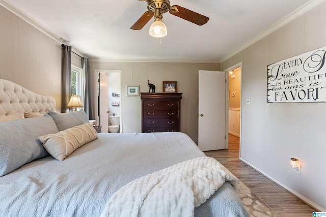 14 Shades Crest Rd, Hoover, AL 35226 - bedroom with wood finished floors, crown molding, connected bathroom, baseboards, and ceiling fan
