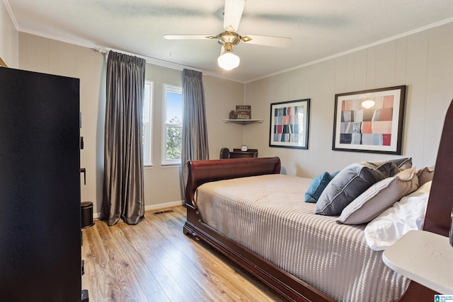 14 Shades Crest Rd, Hoover, AL 35226 - bedroom with light wood-style flooring, ornamental molding, baseboards, and ceiling fan
