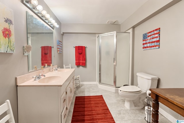 14 Shades Crest Rd, Hoover, AL 35226 - bathroom with toilet, a shower stall, double vanity, and tile patterned flooring