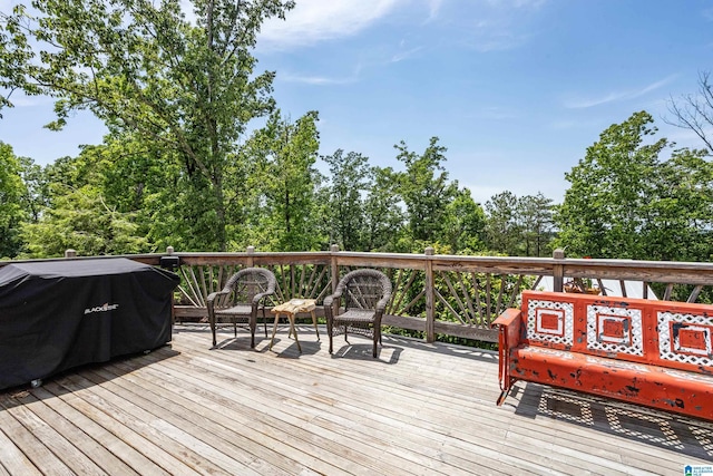 14 Shades Crest Rd, Hoover, AL 35226 - wooden terrace with a grill and view of scattered trees