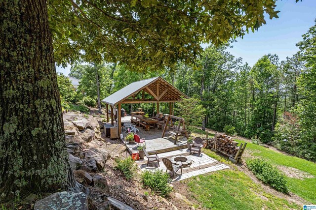 14 Shades Crest Rd, Hoover, AL 35226 - view of yard with a gazebo, a fire pit, and a patio