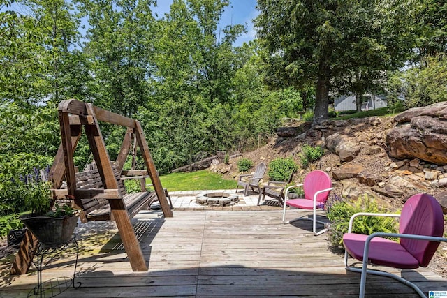 14 Shades Crest Rd, Hoover, AL 35226 - wooden terrace featuring a fire pit