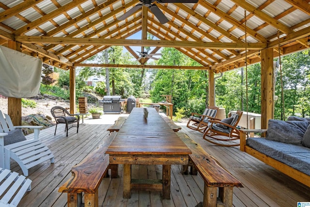 14 Shades Crest Rd, Hoover, AL 35226 - deck with ceiling fan, a gazebo, and an outdoor living space