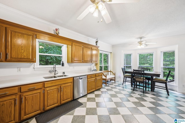 8526 Scenic Ridge Dr, Pinson, AL 35126 - kitchen with dishwasher, ceiling fan, a sink, light countertops, and light flooring