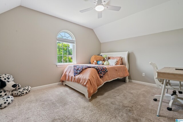 1051 Oak Meadows Rd, Birmingham, AL 35242 - bedroom with vaulted ceiling, carpet floors, baseboards, and ceiling fan
