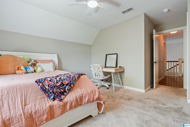 1051 Oak Meadows Rd, Birmingham, AL 35242 - bedroom featuring carpet floors, baseboards, a ceiling fan, and vaulted ceiling