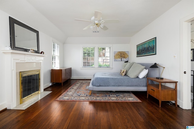 2520 Lanark Rd, Birmingham, AL 35223 - bedroom featuring wood finished floors, baseboards, a premium fireplace, and ceiling fan