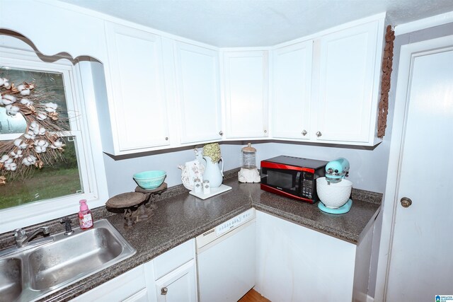 1619 Websters Chapel Rd, Wellington, AL 36279 - kitchen featuring dishwasher, a sink, white cabinets, and dark countertops