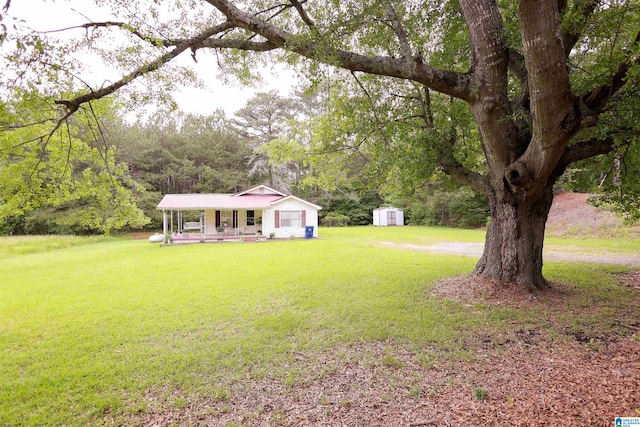 1619 Websters Chapel Rd, Wellington, AL 36279 - view of green lawn with a porch, an outdoor structure, and a shed