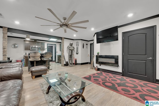 4150 County Highway 13, Locust Fork, AL 35097 - living area featuring a ceiling fan, light wood finished floors, and recessed lighting