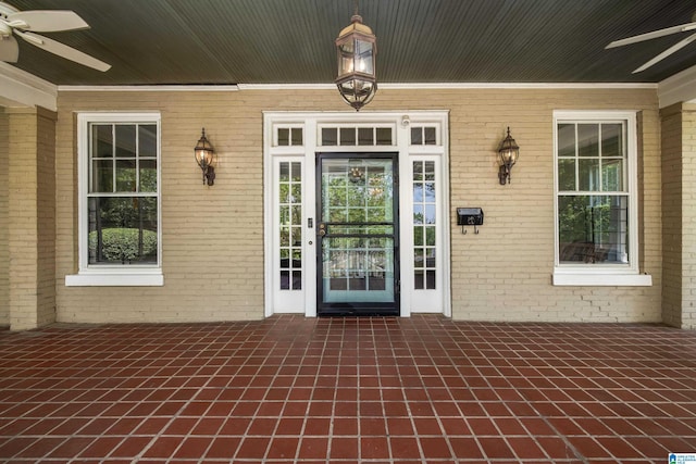 1479 Milner Cres S, Birmingham, AL 35205 - property entrance featuring ceiling fan, brick siding, and covered porch