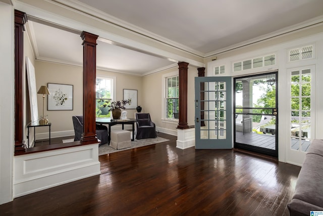 1479 Milner Cres S, Birmingham, AL 35205 - foyer entrance featuring decorative columns, crown molding, wood-type flooring, and baseboards