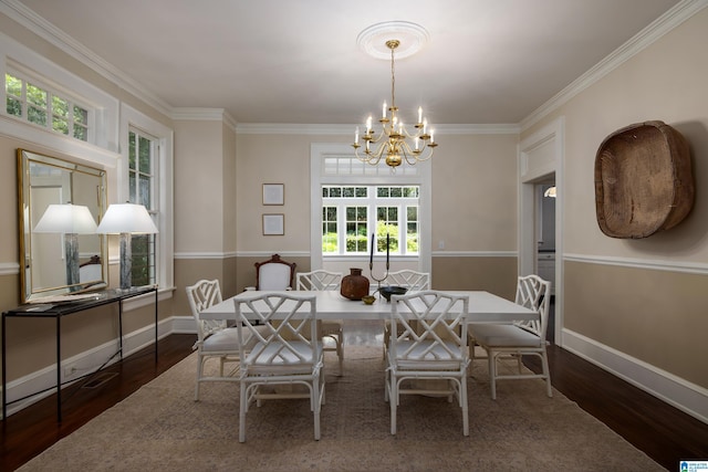1479 Milner Cres S, Birmingham, AL 35205 - dining area featuring a chandelier, wood finished floors, healthy amount of natural light, crown molding, and baseboards