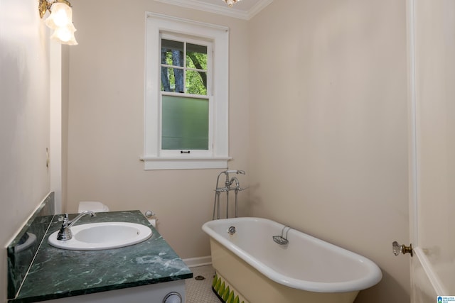 1479 Milner Cres S, Birmingham, AL 35205 - bathroom featuring a freestanding tub, ornamental molding, baseboards, and vanity