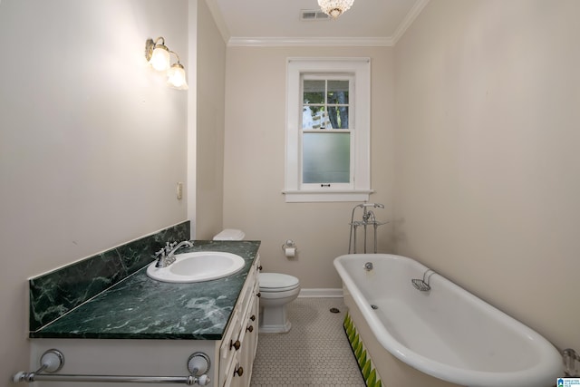 1479 Milner Cres S, Birmingham, AL 35205 - full bath with toilet, vanity, a freestanding tub, ornamental molding, and baseboards