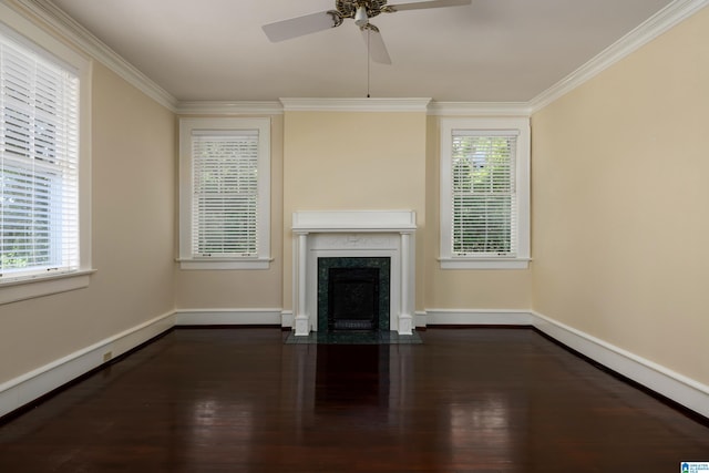 1479 Milner Cres S, Birmingham, AL 35205 - unfurnished living room featuring wood finished floors, a fireplace, crown molding, baseboards, and plenty of natural light