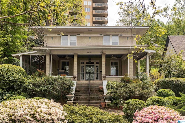 1479 Milner Cres S, Birmingham, AL 35205 - view of front of property with brick siding, ceiling fan, a porch, and stairs