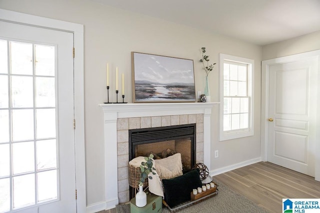105 Mountain View Ln, Springville, AL 35146 - detailed view of a tiled fireplace, wood finished floors, and baseboards