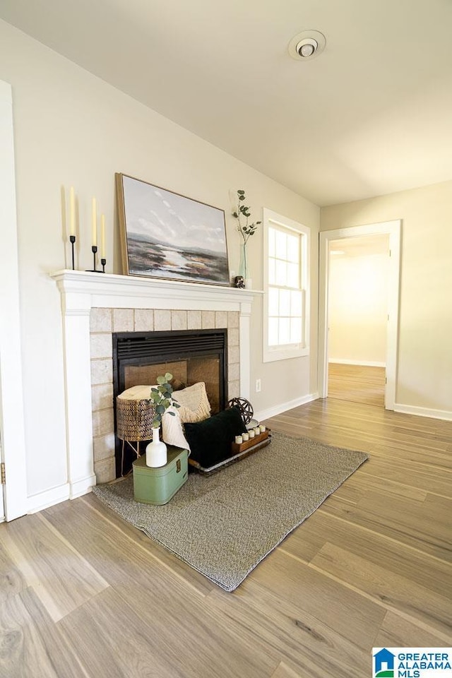 105 Mountain View Ln, Springville, AL 35146 - detailed view of a fireplace, baseboards, and wood finished floors