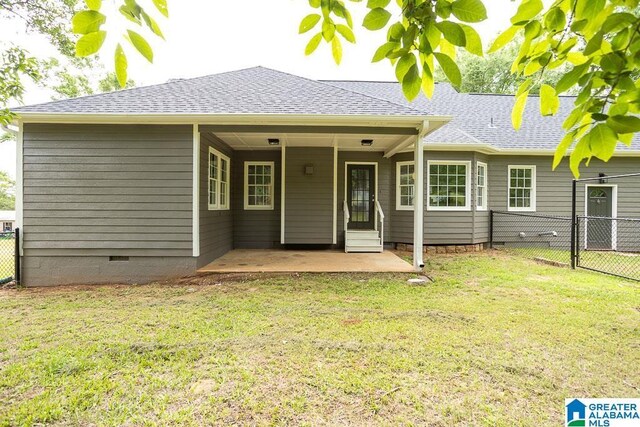 105 Mountain View Ln, Springville, AL 35146 - rear view of property featuring crawl space, a shingled roof, and a patio area