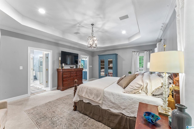 135 Weatherly Way, Pelham, AL 35124 - bedroom with a raised ceiling, ornamental molding, recessed lighting, baseboards, and a chandelier