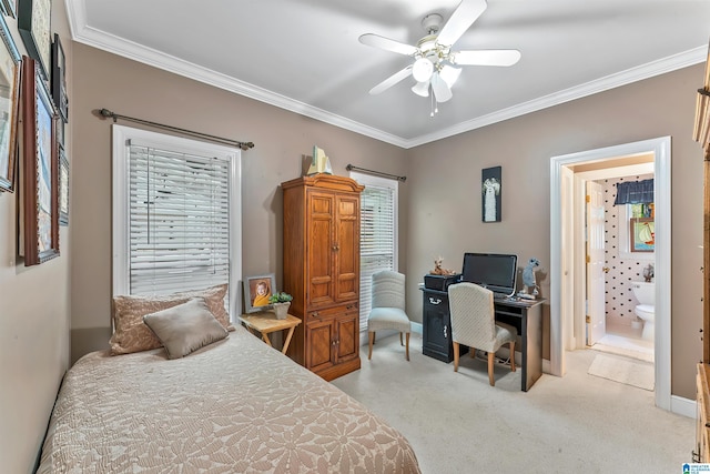 135 Weatherly Way, Pelham, AL 35124 - bedroom with crown molding, light carpet, an office area, ceiling fan, and multiple windows