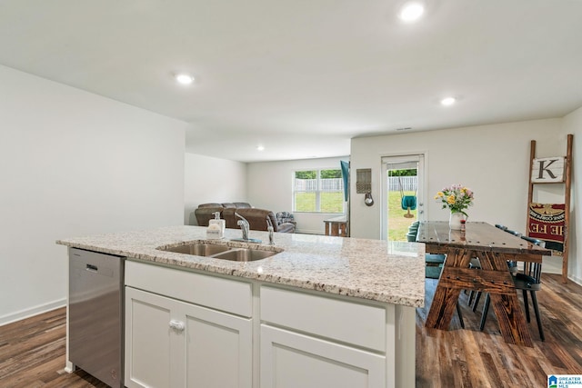 204 Koslin Loop, Calera, AL 35040 - kitchen featuring dishwasher, a sink, dark wood-style floors, white cabinets, and light stone counters