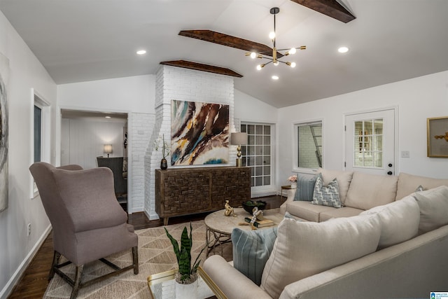 3317 Overton Rd, Mountain Brook, AL 35223 - living area with lofted ceiling, a chandelier, wood finished floors, baseboards, and recessed lighting