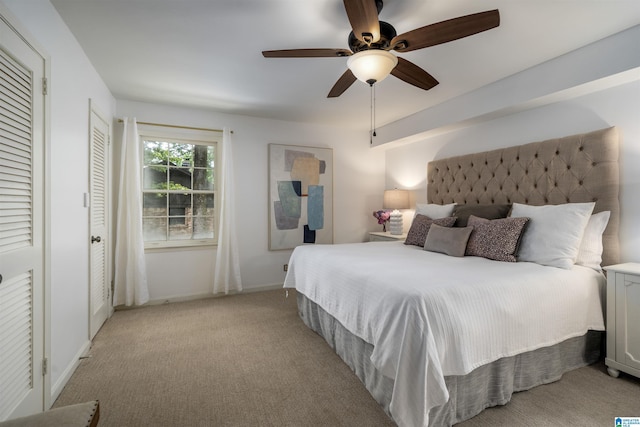 3317 Overton Rd, Mountain Brook, AL 35223 - bedroom with light colored carpet, ceiling fan, and baseboards