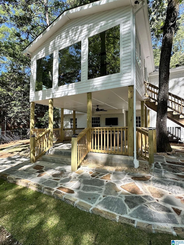 3317 Overton Rd, Mountain Brook, AL 35223 - view of front of home featuring a ceiling fan, a patio area, and stairs