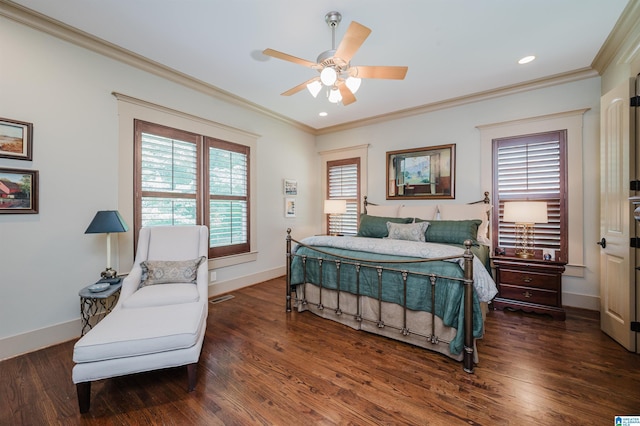 5226 Mountain Ridge Parkway, Birmingham, AL 35222 - bedroom featuring baseboards, ornamental molding, multiple windows, wood finished floors, and recessed lighting