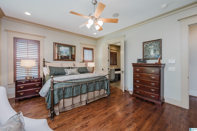 5226 Mountain Ridge Parkway, Birmingham, AL 35222 - bedroom featuring ornamental molding, wood finished floors, baseboards, ceiling fan, and recessed lighting