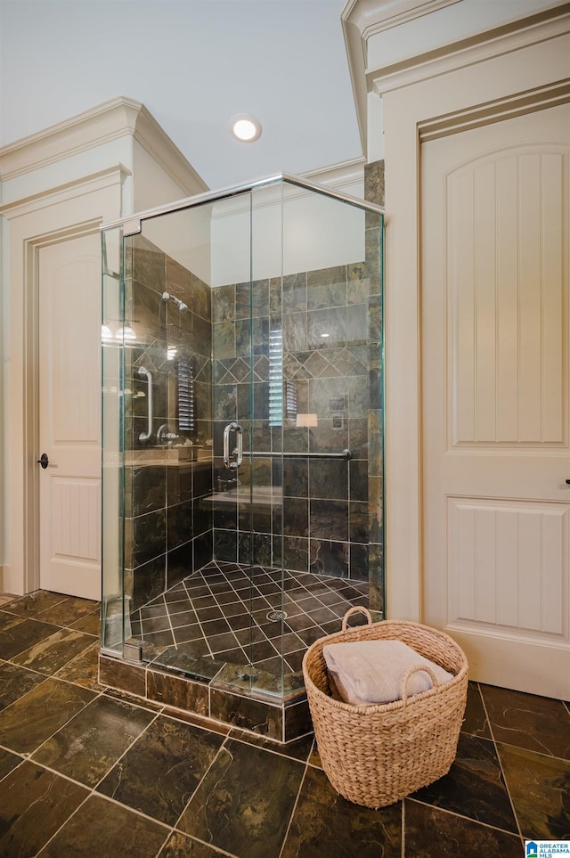 5226 Mountain Ridge Parkway, Birmingham, AL 35222 - full bathroom with marble finish flooring, a shower stall, and recessed lighting