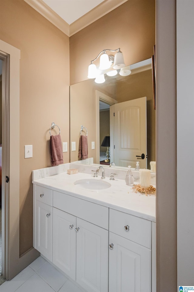5226 Mountain Ridge Parkway, Birmingham, AL 35222 - bathroom featuring vanity, tile patterned flooring, and ornamental molding