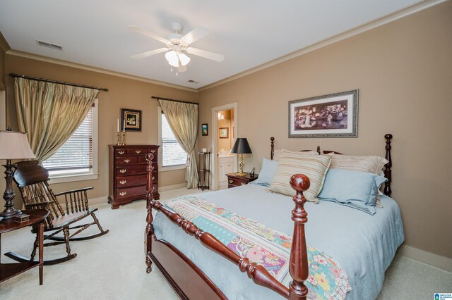 5226 Mountain Ridge Parkway, Birmingham, AL 35222 - bedroom with light colored carpet, baseboards, ornamental molding, ensuite bathroom, and ceiling fan