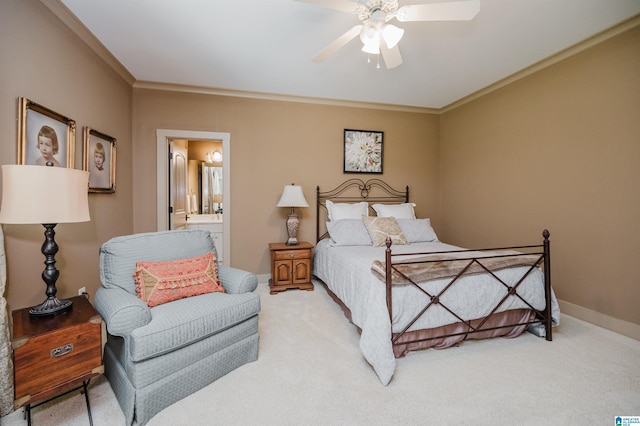 5226 Mountain Ridge Parkway, Birmingham, AL 35222 - carpeted bedroom featuring ornamental molding, connected bathroom, and a ceiling fan