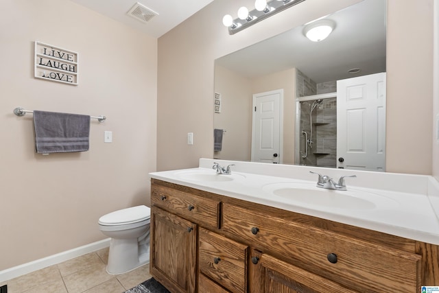 180 Thornberry Dr, Hayden, AL 35079 - full bath with double vanity, a shower stall, tile patterned flooring, toilet, and baseboards