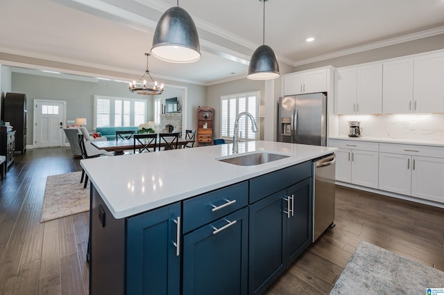 3104 Simms Lndg, Pelham, AL 35124 - kitchen with appliances with stainless steel finishes, a sink, white cabinets, light countertops, and backsplash