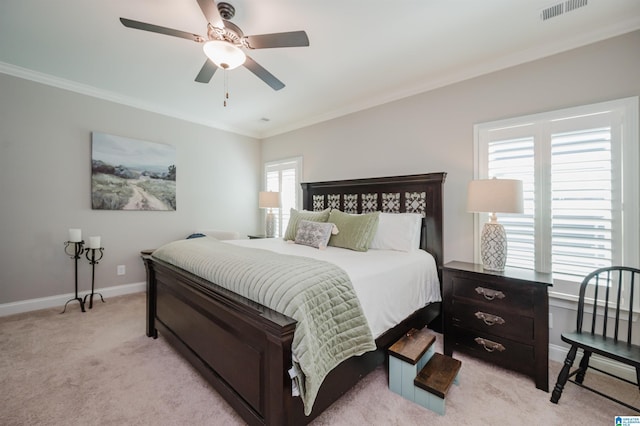3104 Simms Lndg, Pelham, AL 35124 - bedroom featuring ornamental molding, light colored carpet, baseboards, and a ceiling fan