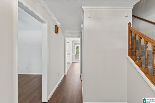 2009 Creely Cir, Birmingham, AL 35235 - hall with dark wood-style floors, ornamental molding, stairs, and baseboards
