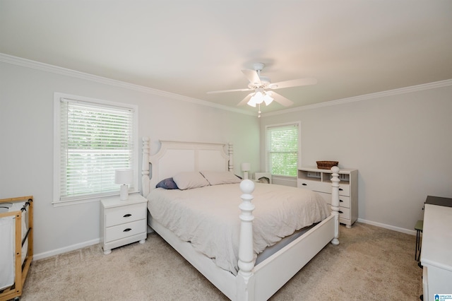 4669 Burning Tree Ln, Pelham, AL 35124 - bedroom featuring crown molding, baseboards, light carpet, and a ceiling fan