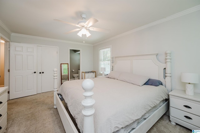 4669 Burning Tree Ln, Pelham, AL 35124 - bedroom featuring light carpet, crown molding, a closet, and ceiling fan